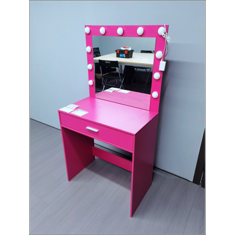 Vanity Desk with Mirror and Lights, Dressing Table with Large Drawer, 1 Level Storage Dresser & 3 Lighting Modes Adjustable Brightness, Suitable for Bedroom