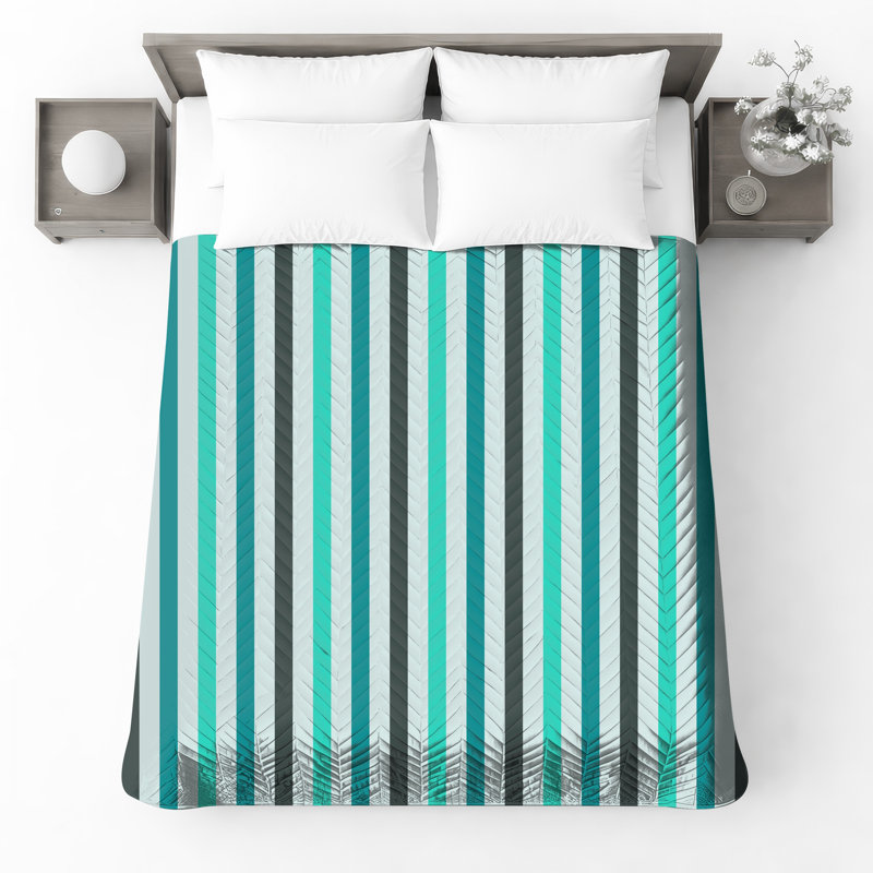 Vertical Blue Stripes Quilted Bedspread All Sizes, King
