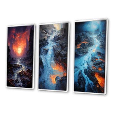 " Magical Sunset Over Mountain River With Rocks " 3 - Pieces