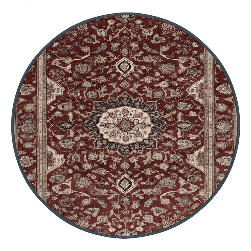 Tapis persan noir lavable à la machine, Rond 4 pi