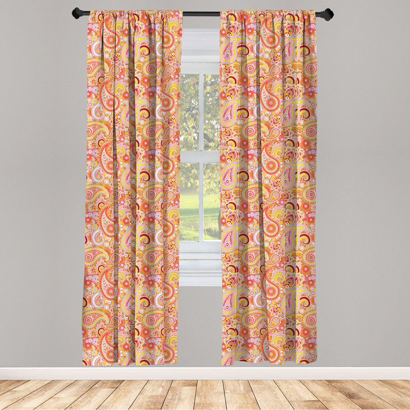 Paisley Semi-Sheer Rod Pocket Curtain Panels, 28" x 63", Orange
