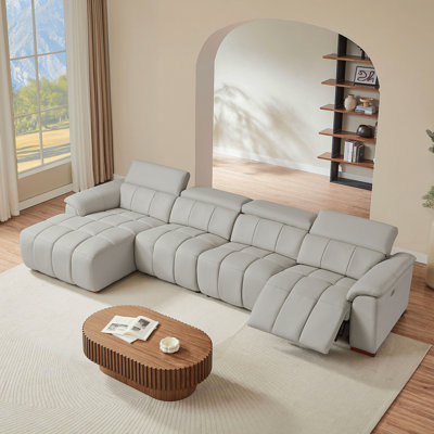 Canapé inclinable mural en cuir véritable à 4 sièges en cuir véritable à 4 sièges électriques, canapé-lit avec port USB, canapé avec appui-tête et repose-pieds pour salon, appartement