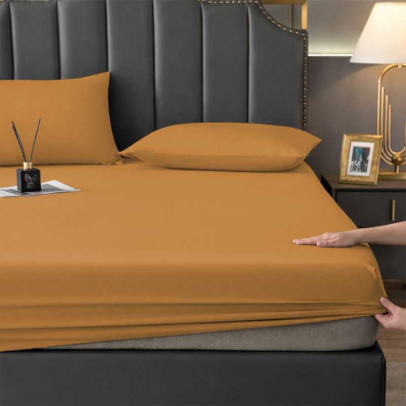 Aspire Homeware Premium 25cm Deep Fitted Sheet for Stylish and Comfortable Bedding, Ochre, Double (4'6)