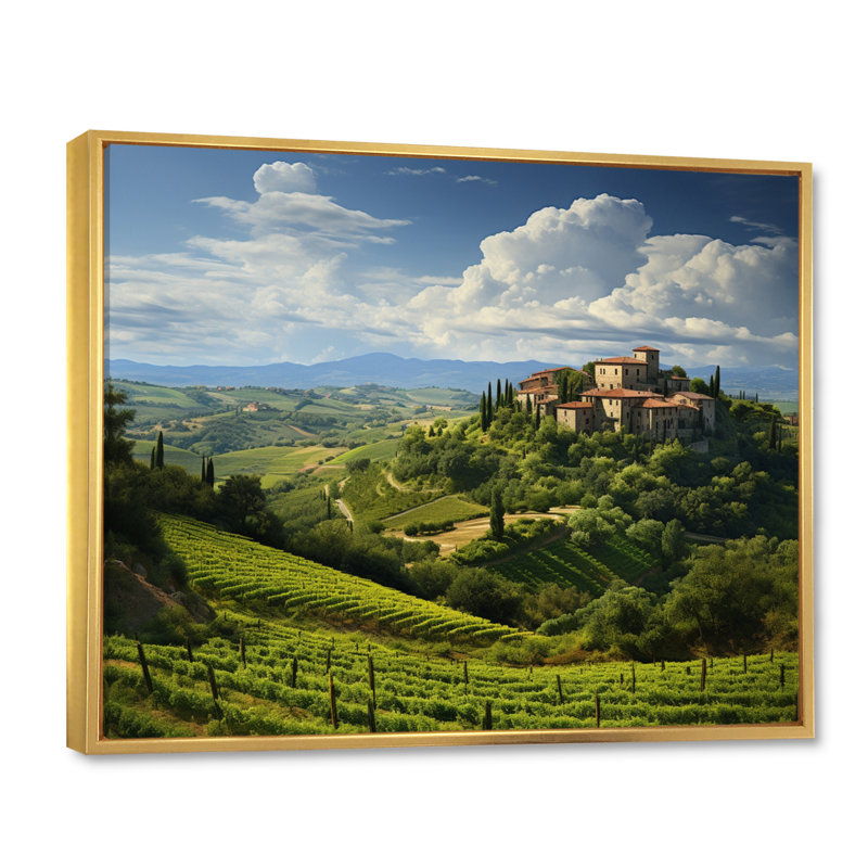 Italie, tranquillité toscane, Italie, art mural, H 30 po x l 40 po x P 1,5 po, Cadre flottant doré