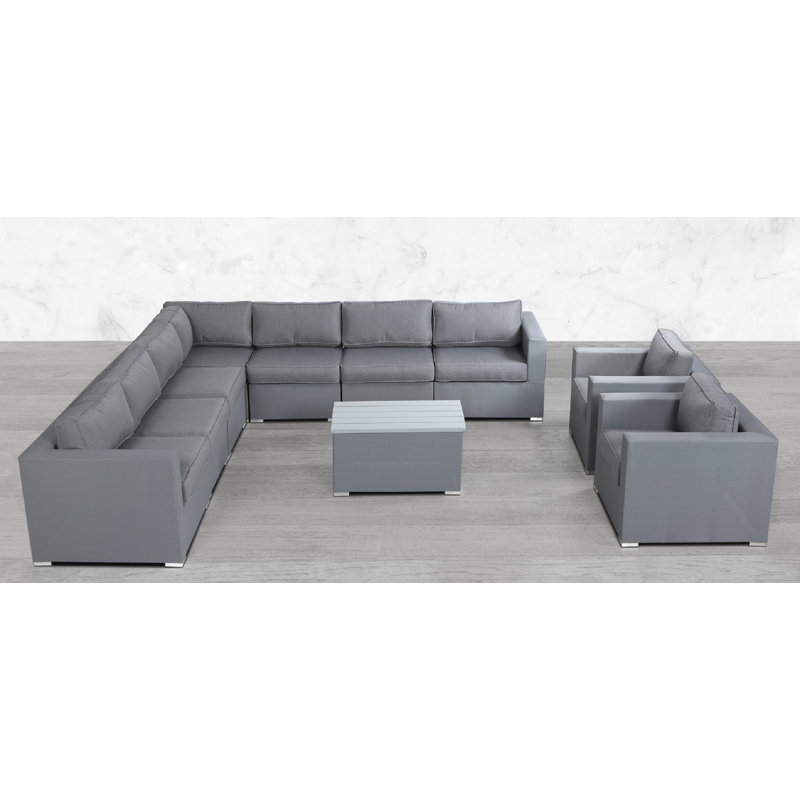 Ensemble de conversation modulaire en L avec coussins 10 pièces Eviana