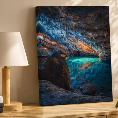 Canvas A Breathtaking Underground Cave Scene Featuring Intricate Stalactites And Stalagmites Wall Art Illuminated By Soft Ethereal Canvas Wall Art