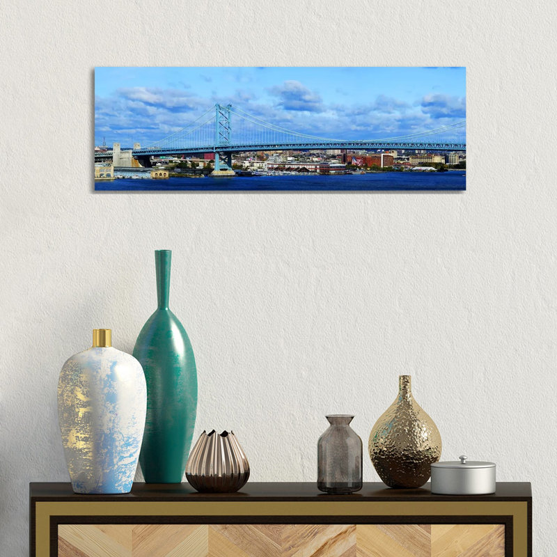 Suspension Bridge Across A River - Wrapped Canvas Panoramic Print, 30.48 cm H x 91.44 cm W x 1.91 cm D