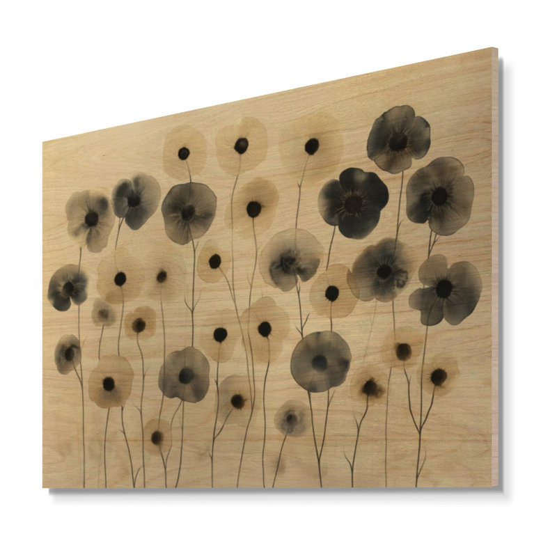 Prairie de pétales de fumée - Décoration murale en bois de coquelicots, H 30 po x l 40 po, Rectangulaire