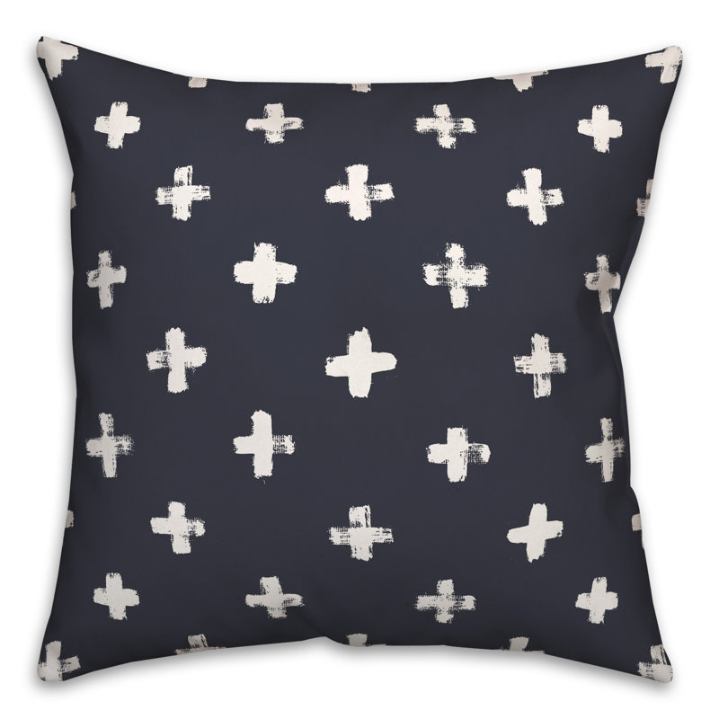  Coussin décoratif intérieur / extérieur en polyester à pois, H 18 po x l 18 po, Bleu marine