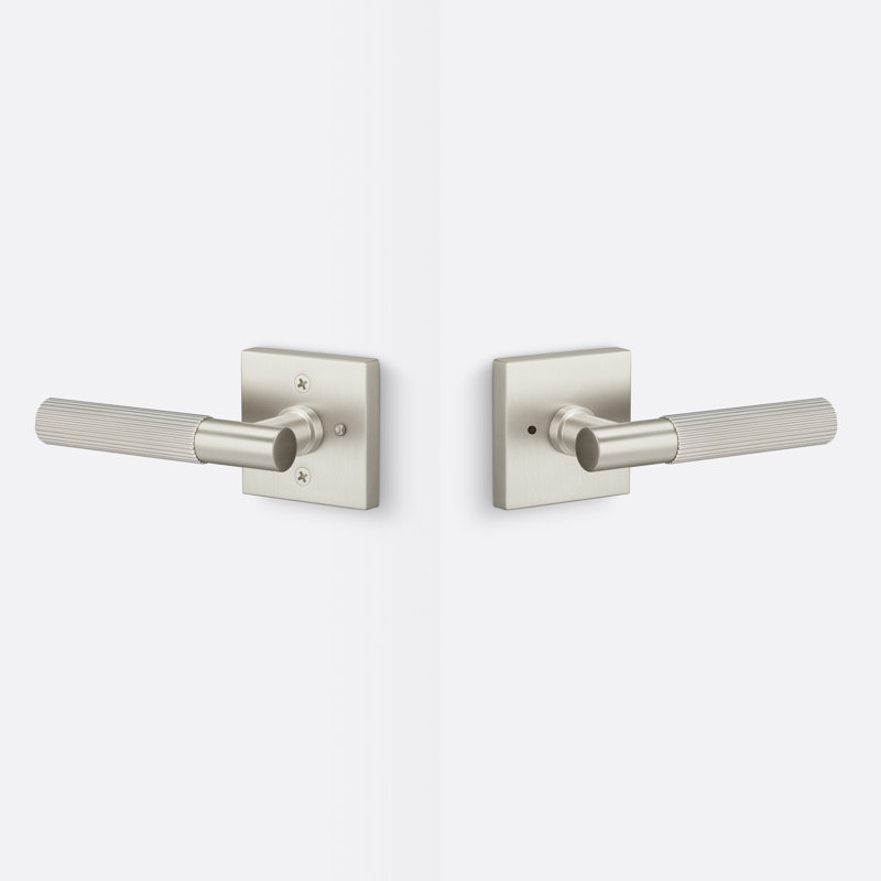 Aspra Square Privacy Rosett, Straight Knurled Grip, Satin Nickel