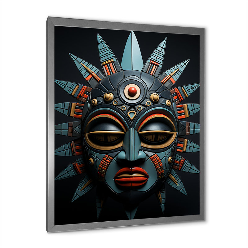 Buok, masque tribal africain Chokwe, H 32 po x l 16 po x P 1 po, Cadre photo argenté