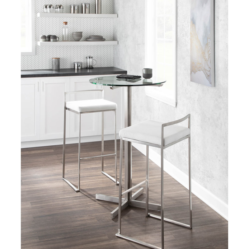 Tabouret de bar et de comptoir Brieon, Velours blanc, Acier Inoxydable, Tabouret de bar (siège d'une hauteur de 31 po)