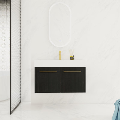 Meuble-lavabo mural avec lavabo et porte à fermeture en douceur