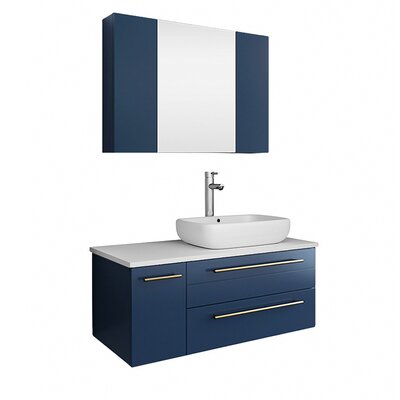 Fresca Lucera 36"" Wall-Mounted Single Sink Modern Bathroom Vanity Set with Mirror -  FVN6136RBL-VSL-R