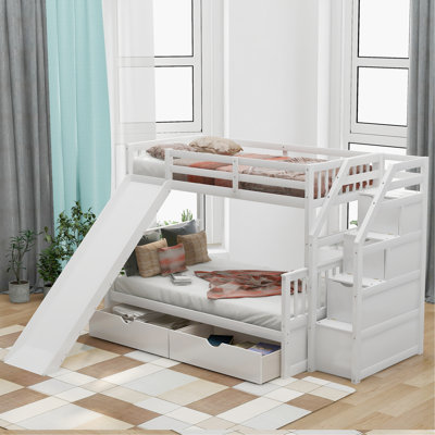 Blethyn Twin Over Full 2 Drawer Solid Wood Standard Bunk Bed with Bookcase by Harriet Bee