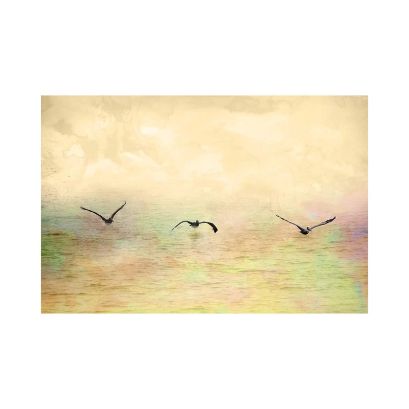 Mouettes dans le ciel I par Ynon Mabat - peinture sur toile tendue, H 8 po x l 12 po x P 0,75 po
