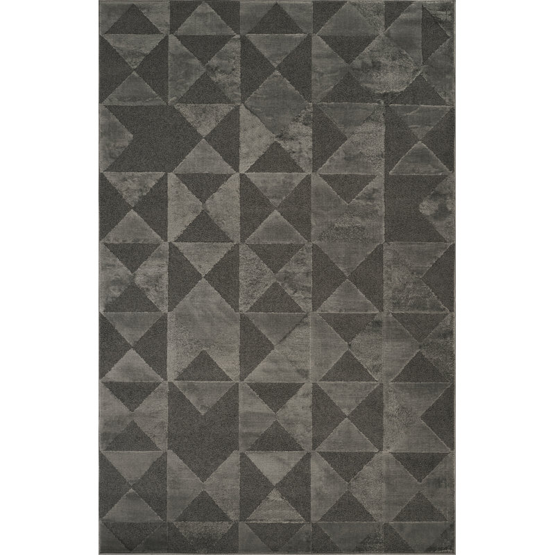 Hamilton Modern Metallic Sheen Area Rug - Polypropylene Weaving - Jute Backing - Mosaic Geometric Triangle Design Rugs, Dark Grey