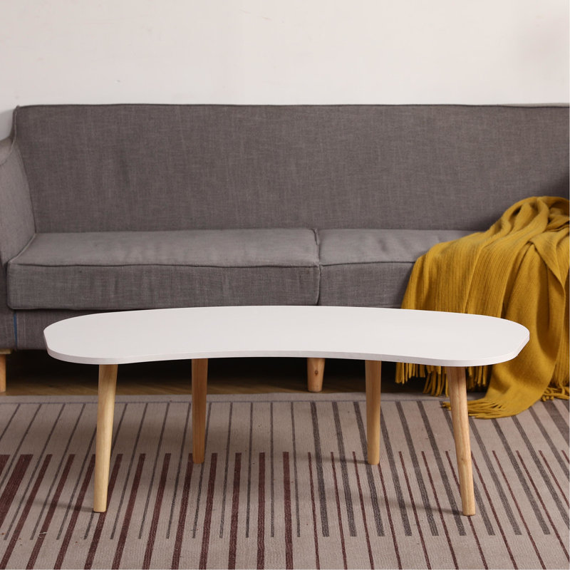 Table basse en bois massif avec pieds en forme d'écrou, 43 po x 21 po, blanc et chêne, facile à installer, spacieuse pour les boissons et les collations, s'harmonisant avec le salon