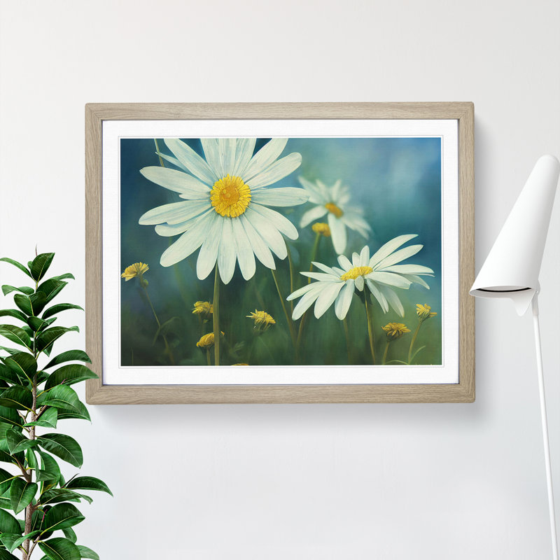 Elegant Daisy Flowers - Single Picture Frame Painting, 46cm H x 64cm W x 2cm D, Oak 