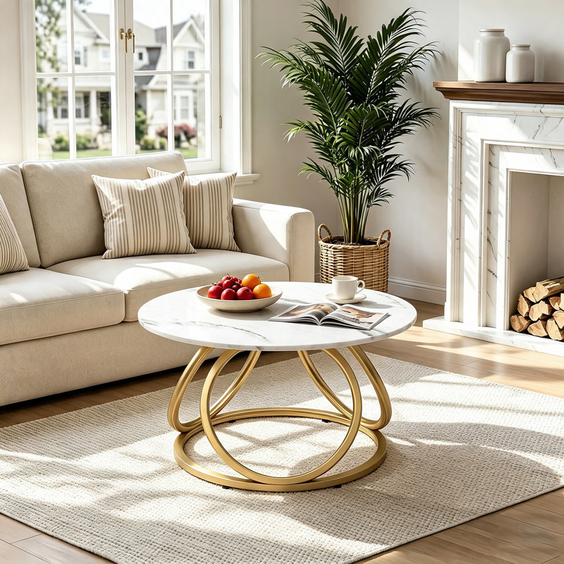 Pedestal Coffee Table, Calacatta White, Gold