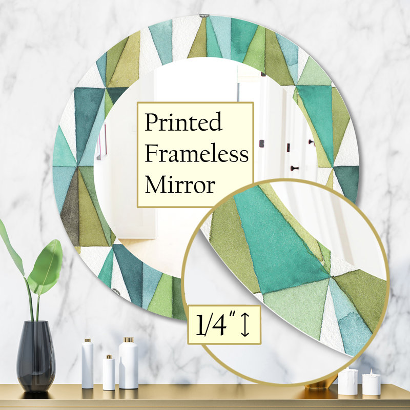 Miroir mural géométrique Triangle vert, imprimé Mid-Century ovale / rond - Triangle géométrique vert III, H 31,5 po x l po