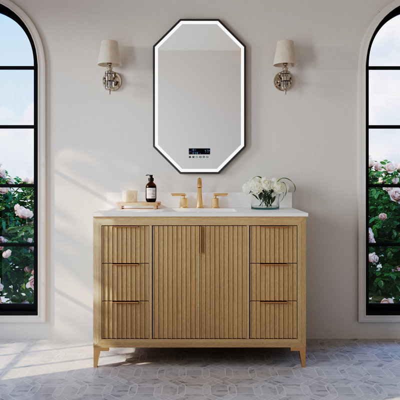 Turlington Freestanding Standard Bathroom Vanity with Top, Oak, 48"
