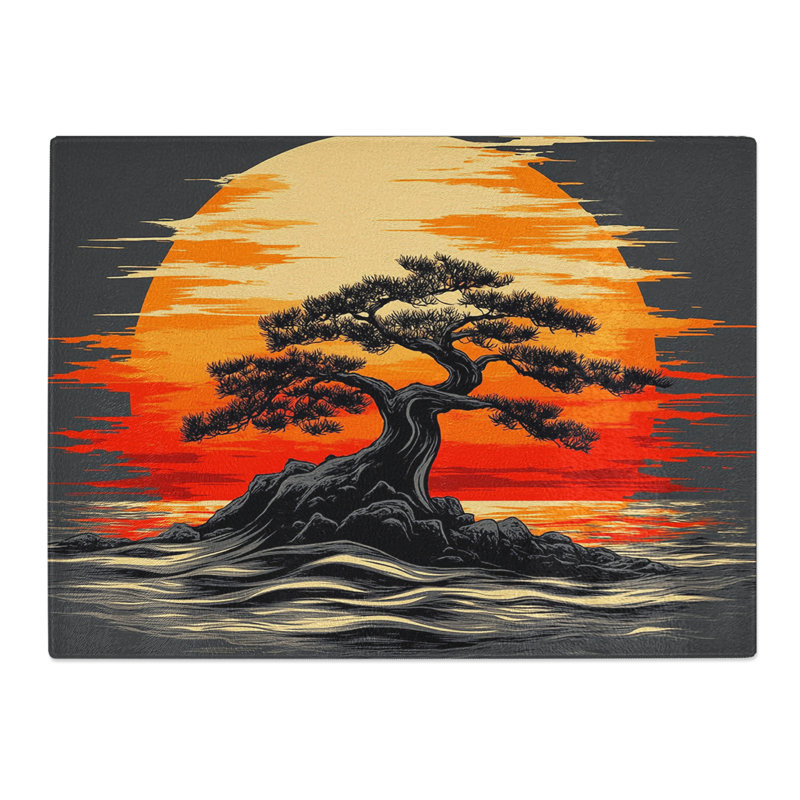 Japanese Sunset View  Glass Chopping Board