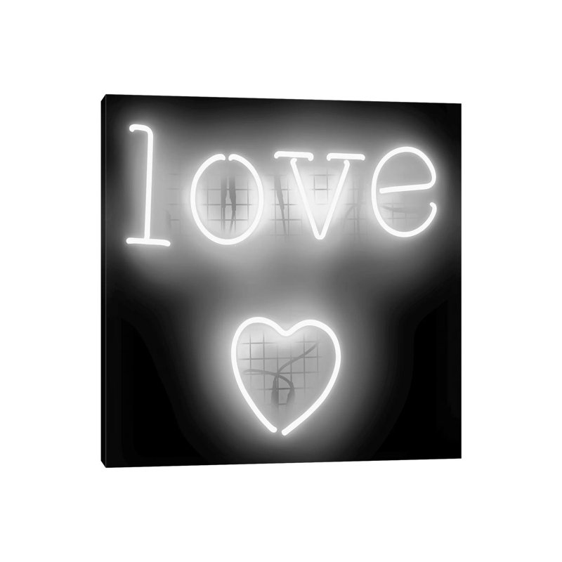 Neon Love Heart Whiteon Black by Hailey Carr - Wrapped Canvas Print, 93.98 cm H x 93.98 cm W x 1.91 cm D