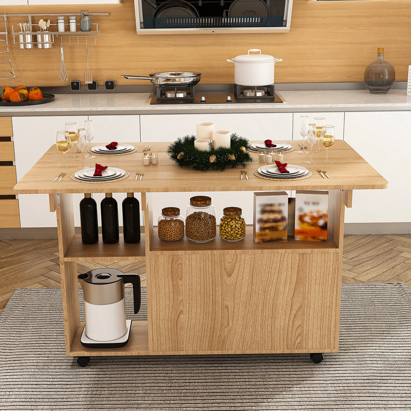 Table pliante multifonctionnelle avec tablettes et roulettes de rangement, table de salle à manger pliable de 47 pouces pour les petits espaces, bureau compact pour la cuisine, dortoir, bureau