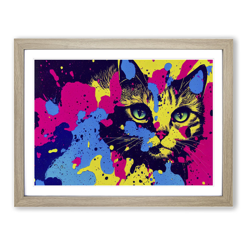 Cat Splashed Vol.2 Abstract - Framed Print, 46cm H x 64cm W x 2cm D, Oak