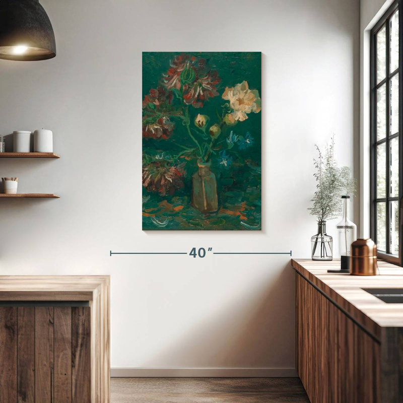Harnek bouteille avec pivoines et delphiniums, H 39 po x l 26 po