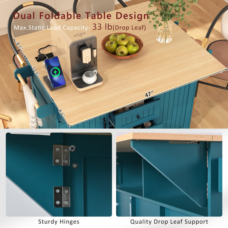 Caye Wood Kitchen Cart, Green