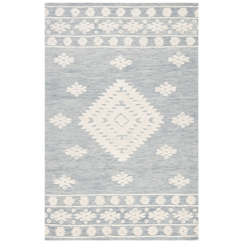 Tapis gris clair en laine / coton touffeté à la main, Rectangle 8 pi x 10 pi