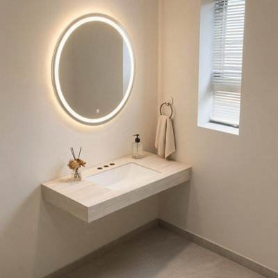 Comptoir en pierre frittée de 48 pouces, motif travertin beige Roma, avec lavabo en céramique encastrée et trois trous prépercés pour robinetterie standard.
