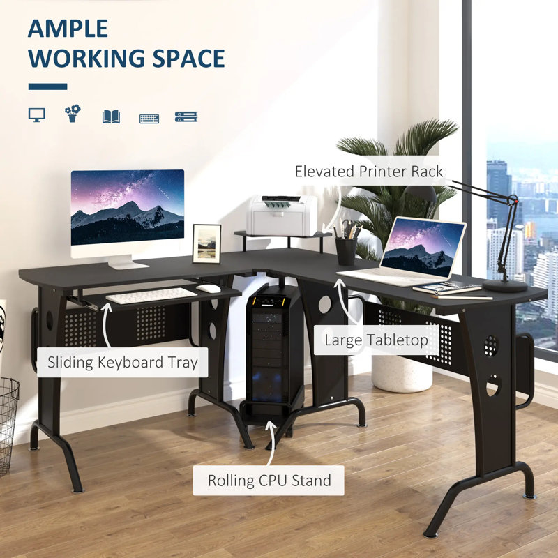 L-Shaped Metal Base Computer Desk