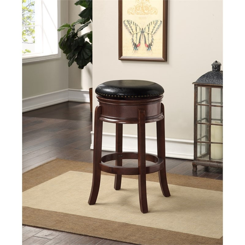  Tabouret de bar pivotant en bois franc avec garniture cloutée en laiton couleur cappuccino