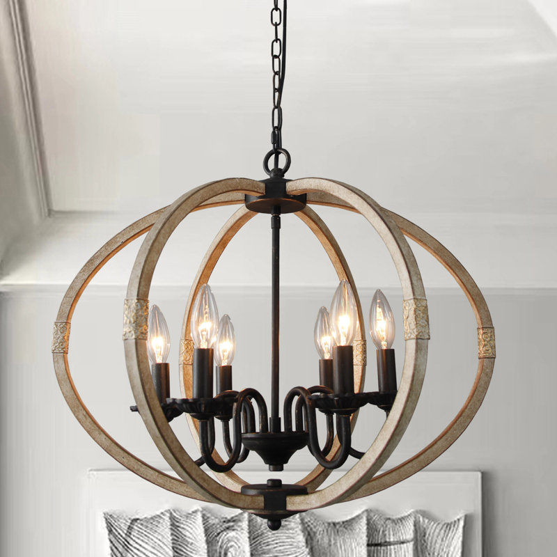 Lustre en bois à 6 lumières à intensité variable Diethelm