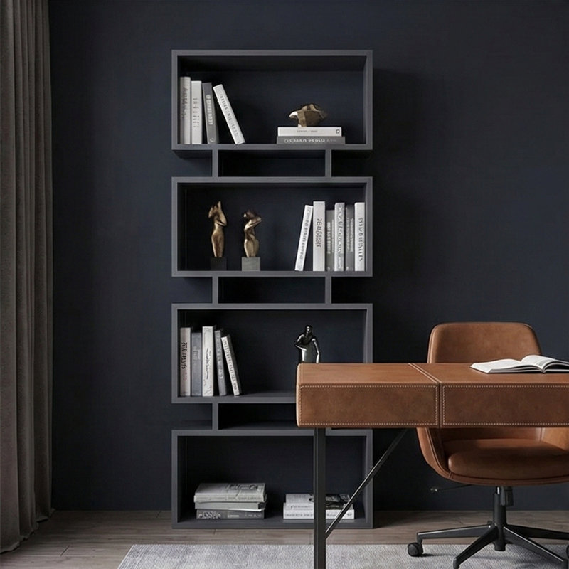 Modern Geometric Abstract Standard Bookcase, Anthracite