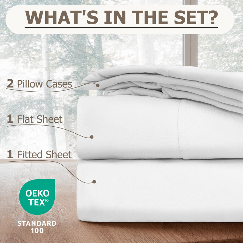 Wayfair Basics® Ultra Soft Jersey Knit All-Season Sheet Set, King Sheet Set with 2 Pillowcases, White