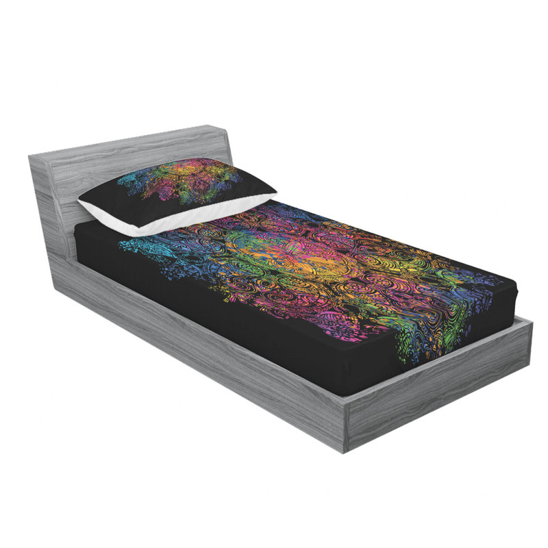 Microfiber Patterned Fitted Sheet, Twin Sheet Set with 1 Pillowcase