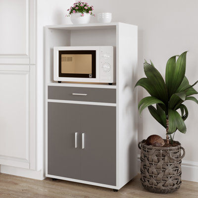 Lavish Home Rolling Microwave Stand with Drawer and Storage Cabinet