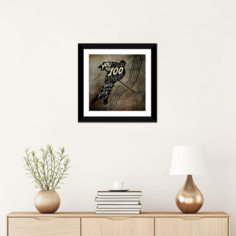 «100% of the Shots», impression sur toile, H 16 po x l 16 po x P 1 po, Papier d'art encadré noir, Blanc