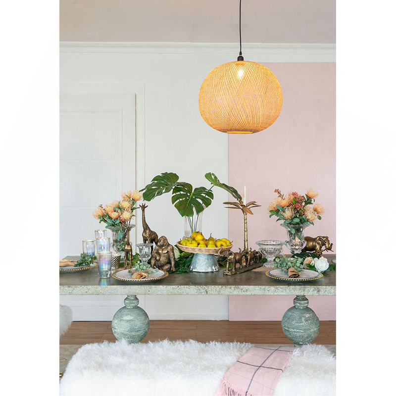 Lustre rond tissé en bambou D22x14 "