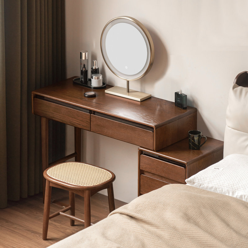 Bureau de coiffeuse en chêne massif avec tiroirs de rangement, L 47,2 po, Brun