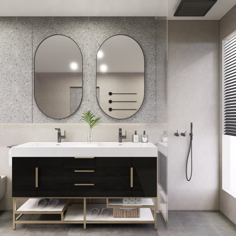 Meuble-lavabo double 59 po Maricella, Noir très lustré