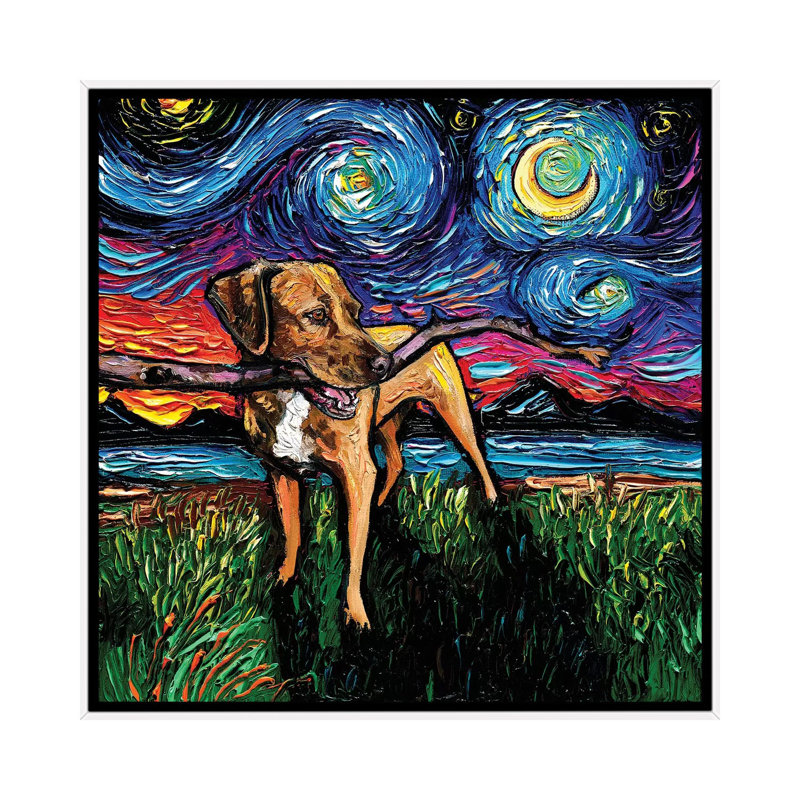 Reproduction d’art, "Vizsla mix Night" par aja Trèves, Pas de tapis, H 37 po x l 37 po x P 1,5 po, Toile blanche encadrée