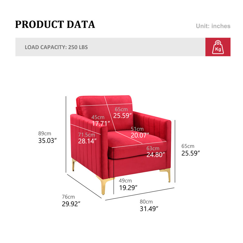Majzara Modern Upholstered Velvet Club Chair, Red Velvet