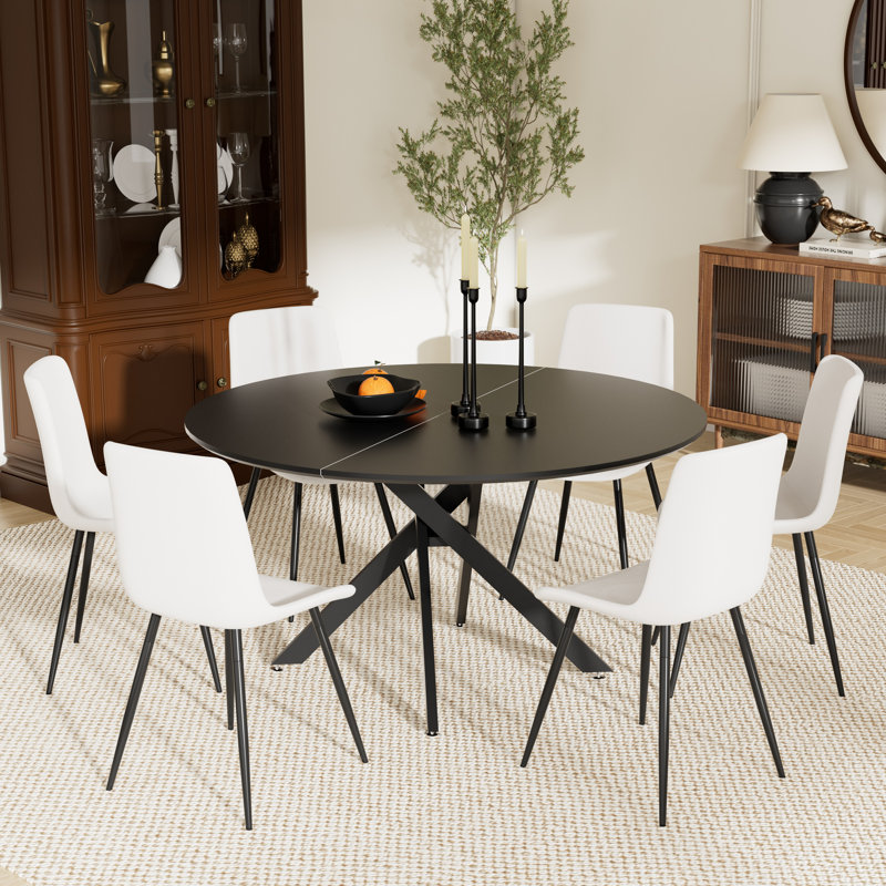 Ensemble de table ronde, Noir, noir, noir, noir, Blanc, 7