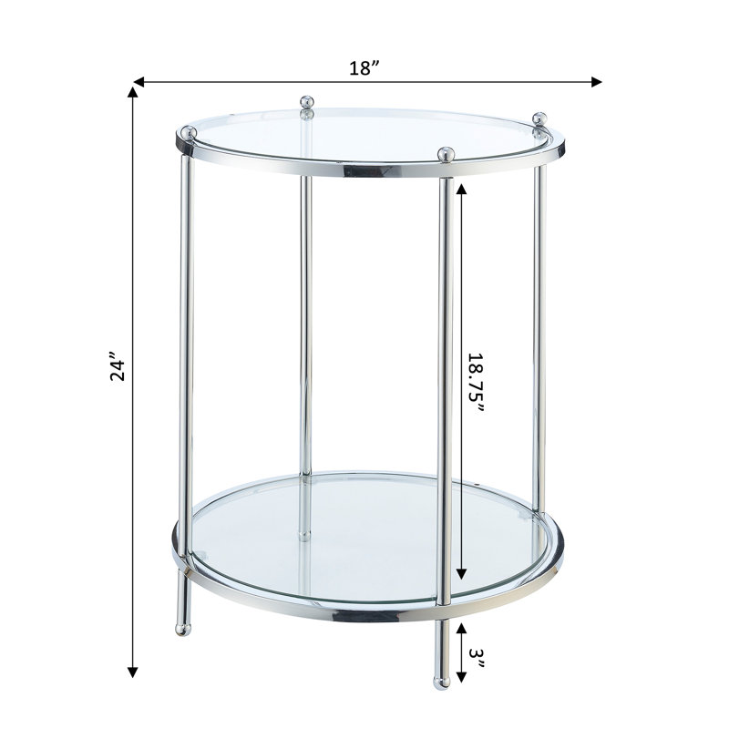 Carolina Round Glass End Table with Metal Shelf, Chrome