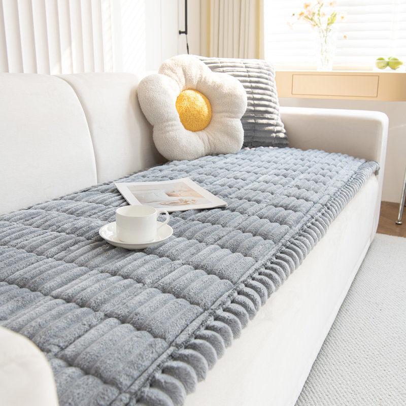 Housse pour canapé en velours côtelé doux, Velours côtelé gris pâle, H 1,2 po x l 82,7 po x P 35,4 po